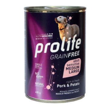 Prolife Cane Grain Free Sensitive Adulto Medium&Large Maiale & Patate Lattina 400 Gr