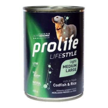 Prolife Cane Lifestyle Light Adulto Medium&Large Merluzzo & Riso Lattina 400 Gr
