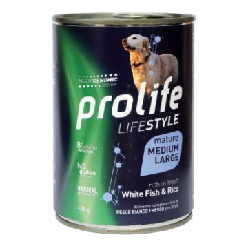 Prolife Cane Lifestyle Mature Medium&Large Pesce Bianco & Riso Lattina 400 Gr