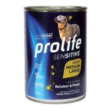 Prolife Cane Sensitive Adulto Medium&Large Renna & Patate Lattina 400 Gr