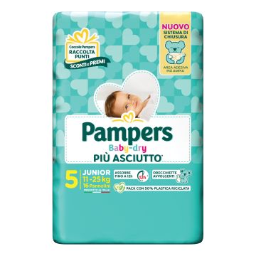 Pampers baby dry pannolino downcount junior 16 pezzi