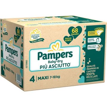 Pampers baby dry quadri pannolino downcount maxi 68 pezzi
