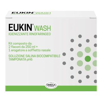 Eukin wash igienizzante rinofaringeo kit 2 flaconi da 250 ml + erogatore a soffietto nasale