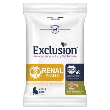 Exclusion Gatto Diet Renal Fase 2 Adulto Maiale, Piselli & Riso Lattina 85 Gr