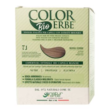 Color erbe tintura bio biondo cenere 7,1 estratti bio 60 ml + attivatore crema 60 ml + shampoo capelli tinti 10 ml + ristrutturante 10 ml + 1 paio guanti