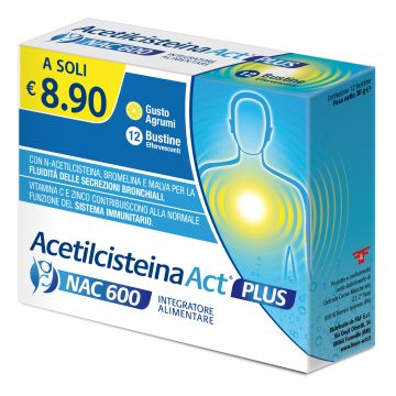 Acetilcisteina act 600 plus 12 bustine effervescenti agrumi