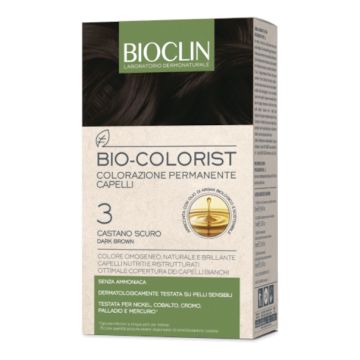 Bioclin bio colorist 3 castani sc kit composto da bio-colorist crema colorante cap 3 50ml+bio-colorist rilevatore crema 75ml+ biocolor protect maschera 10ml+ shampoo postcolore10ml