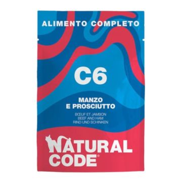 Natural code manzo e prosciutto umido gatto busta 70 g Natural code manzo e prosciutto umido gatto busta 70 g