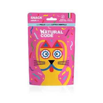 Natural Code Gatto Snack Adulto Pollo, Latte & Mirtilli 60 Gr