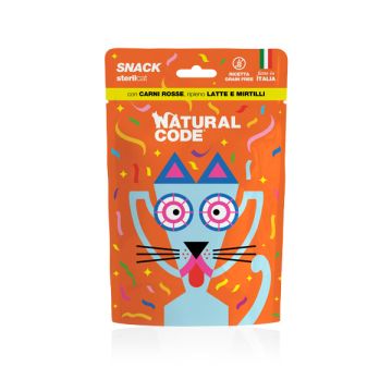 Natural Code Gatto Snack Adulto Sterilizzato Carni Rosse, Latte & Mirtilli 60 Gr