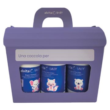 Alvita cofanetto baby 5 pezzi 1 bagno shampoo 300 ml + 1 crema viso corpo 300 ml + 1 detergente mani viso 300 ml + 1 pasta ossido zinco 100 ml + salviette pure water 60 pezzi