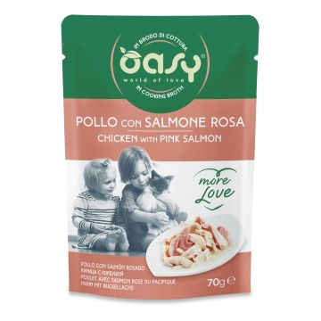 Oasy Gatto More Love In Busta Adulto Pollo & Salmone Rosa 70 Gr