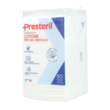Quadrotti cotone idrofilo presteril 8x7,5 cm 50 pezzi Quadrotti cotone idrofilo presteril 8x7,5 cm 50 pezzi