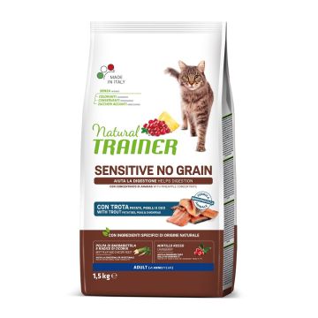 Trainer Gatto Natural Sensitive No Grain Adulto Trota, Patate, Piselli & Ceci 1,5 Kg