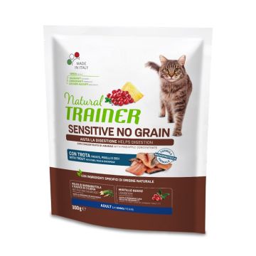 Trainer Gatto Natural Sensitive No Grain Adulto Trota, Patate, Piselli & Ceci 300 Gr