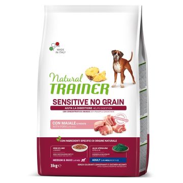 Natural trainer dog sensitive medium/maxi maiale 3 kg no grain Natural trainer dog sensitive medium/maxi maiale 3 kg no grain