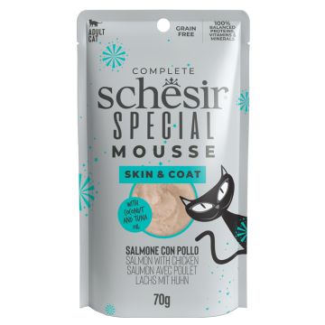 Schesir Gatto Special Mousse Skin&Coat Adulto Salmone & Pollo Busta 70 Gr