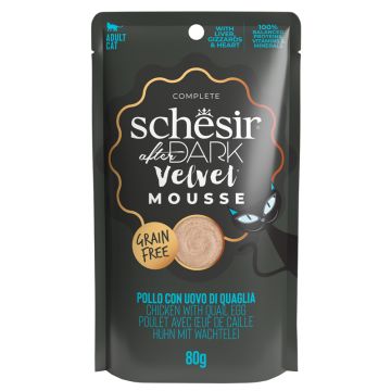 Schesir Gatto After Dark Velvet Mousse Adulto Pollo & Uovo Di Quaglia Busta 80 Gr