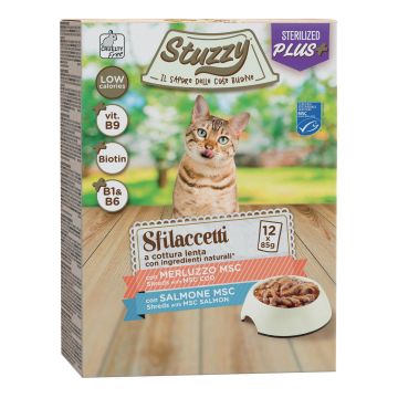 Stuzzy Gatto Sfilaccetti Multipack Adulto Sterilizzato Merluzzo & Salmone Cf. (12X85) Gr