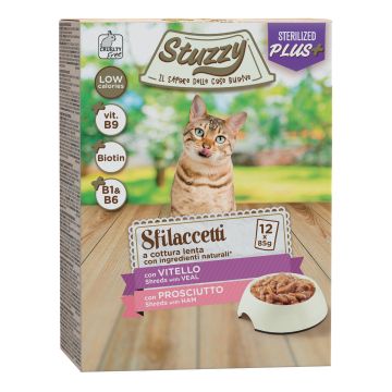 Stuzzy Gatto Sfilaccetti Multipack Adulto Sterilizzato Vitello & Prosciutto Cf. (12X85) Gr