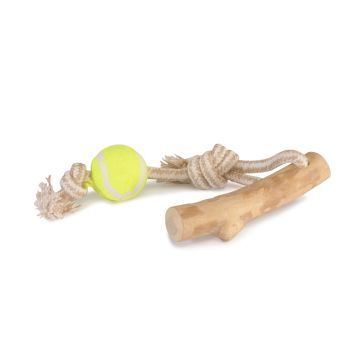 Camon Cane Gioco Corda Con Legno Di Caffe' E Palla Da Tennis 34 Cm