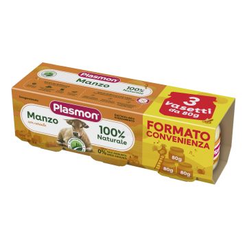 Plasmon omogeneizzato manzo e cereale 3 pezzi da 80 g