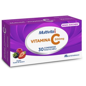 Multivitamix vitamina c 500 mg frutti di bosco 30 compresse masticabili senza zuccheri con edulcorante senza glutine senza lattosio