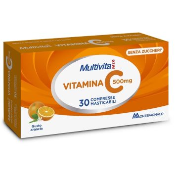 Multivitamix vitamina c 500 mg arancia 30 compresse masticabili senza zuccheri con edulcorante senza glutine senza lattosio