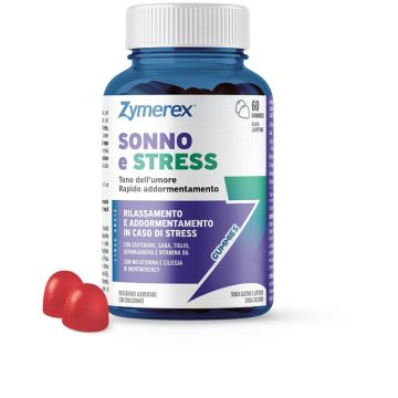 Zymerex gummies sonno e stress 60 gummies gusto lampone con edulcoranti senza glutine senza lattosio