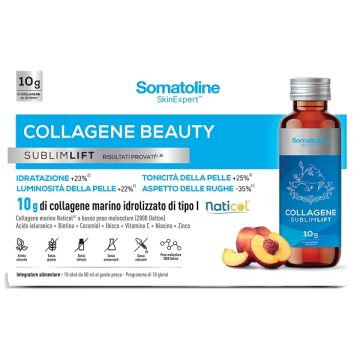 Somatoline collagene beauty sublimlift 10 shot 50 ml gusto pesca senza glutine senza lattosio con edulcoranti