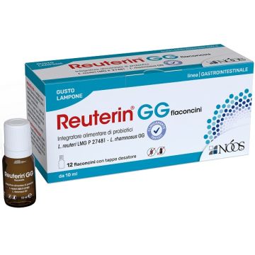 Reuterin gg flaconcini 12 flaconcini con tappo dosatore da 10 ml gusto lampone senza glutine senza lattosio