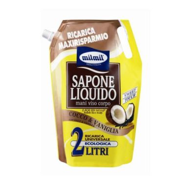 MIL MIL - sapone liquido ricarica al cocco e vaniglia 2 lt