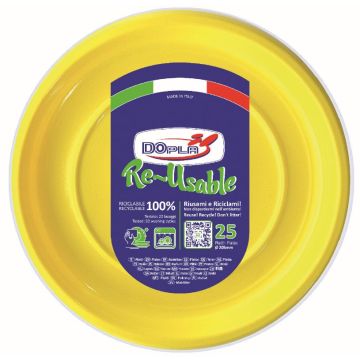 DOPLA - Re-Usable - 25 Piatti Fondi Riutilizzabili - Gialli