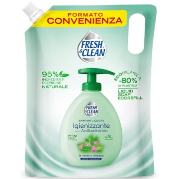 FRESH & CLEAN - Igienizzante - Tè verde e Verbena - Sapone liquido Eco ricarica 1 L