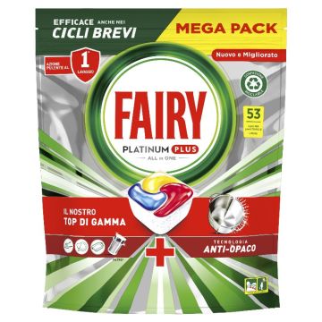 FAIRY - Platinum Plus + Tecnologia Anti-Opaco - Detersivo Per Piatti 53 Caps
