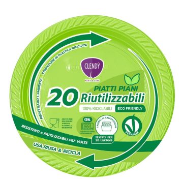 CLENDY PIATTI PIANI 20PEZZI  RIUTILIZZABILI VERDE