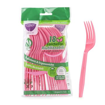 CLENDY FORCHETTE 18PEZZI  RIUTILIZZABILI ROSA