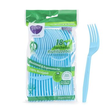 CLENDY FORCHETTE 18PEZZI  RIUTILIZZABILI AZZURRE
