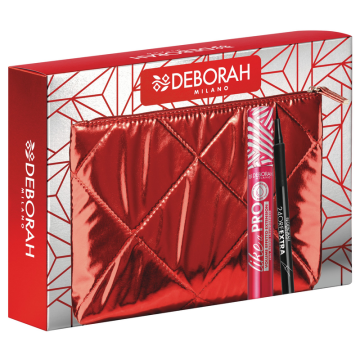 Pochette Metallizzato Rosso Contenente: Mascara Like A Pro Ialuronico E Eyeliner 24ore Extra