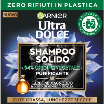 GARNIER - Ultra Dolce - Carbone magnetico - Shampoo solido purificante 60 g