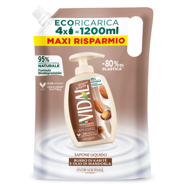 VIDAL - Almond & Karitè - Sapone Liquido Burro Di Karitè E Olio Di Mandorla Ricarica da 1200 ml