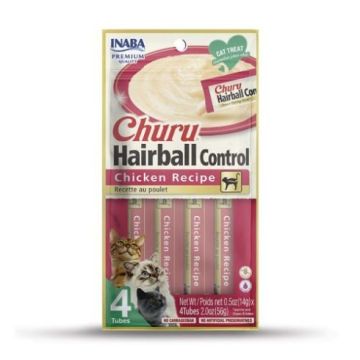 Inaba Gatto Snack Churu Hairball Control Cf. (4X14) Gr Ricetta Di Pollo