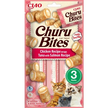 Inaba Gatto Snack Churu Bites Cf. (3 Pezzi) Ricetta Di Pollo, Tonno & Salmone