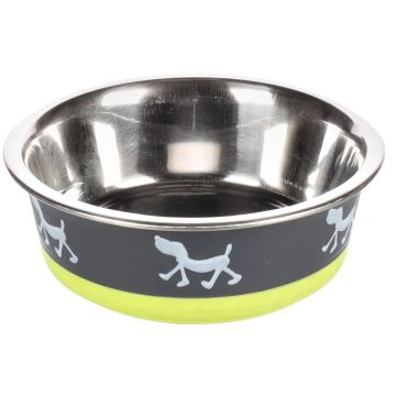 Flamingo Cane Ciotola In Acciaio Inox "Silhouette" 14 Cm 400 Ml Grigio/Verde Lime