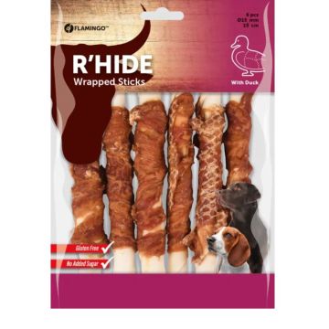 Flamingo Cane Snack "R'Hide" Bastoncino Con Anatra Cf. (6X15 Cm) 180 Gr