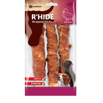 Flamingo Cane Snack "R'Hide" Bastoncino Con Anatra Cf. (3X17 Cm) 155 Gr