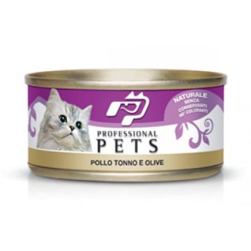 Pet Professional Gatto Adulto Tonno,Pollo & Olive Lattina 70 Gr