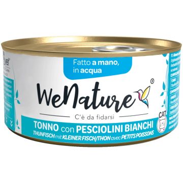 Wenature Gatto Lattina In Acqua Di Cottura Adulto Tonno & Pesciolini Bianchi 85 Gr