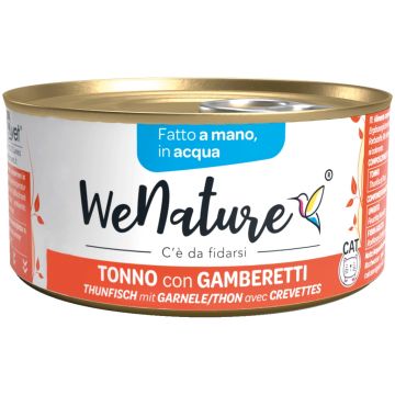 Wenature Gatto Lattina In Acqua Di Cottura Adulto Tonno & Gamberetti 85 Gr