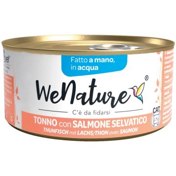 Wenature Gatto Lattina In Acqua Di Cottura Adulto Tonno & Salmone 85 Gr